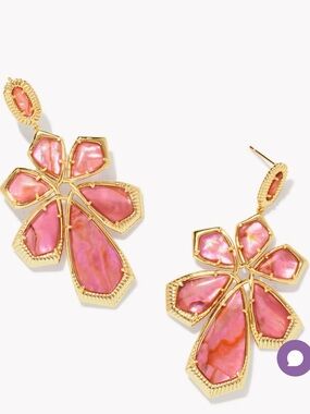 Kendra Scott Layne Gold Statement Earrings in Light Pink Iridescent Abalone NWT